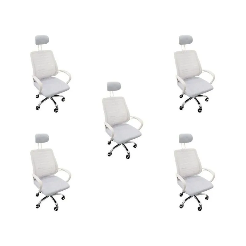Kit 5 Cadeiras Escritório Diretor Tela Mesh Encosto De Cabeça Branco