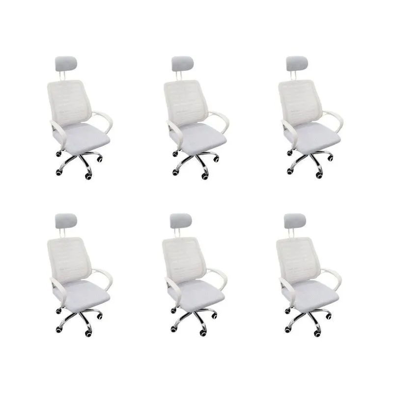 Kit 6 Cadeiras Escritório Diretor Tela Mesh Encosto De Cabeça Branco