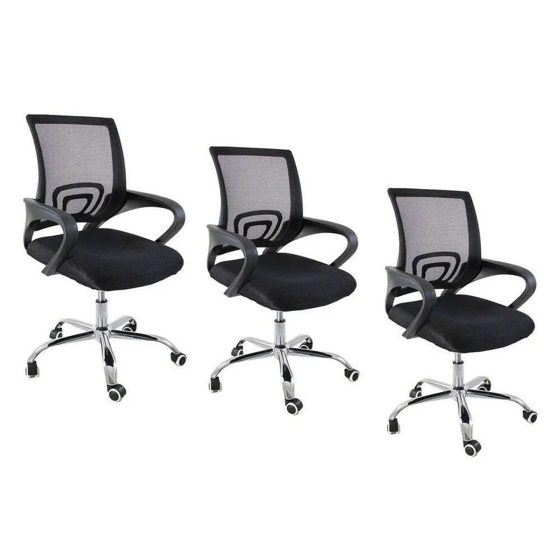 Kit 3 Cadeiras De Escritório Begonia Tela Mesh Ergonômico Preto