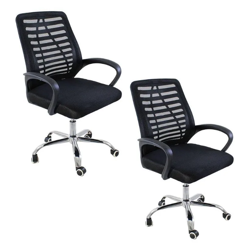 Kit 2 Cadeiras De Escritório Esteirinha Mesh Ergonômica Preto