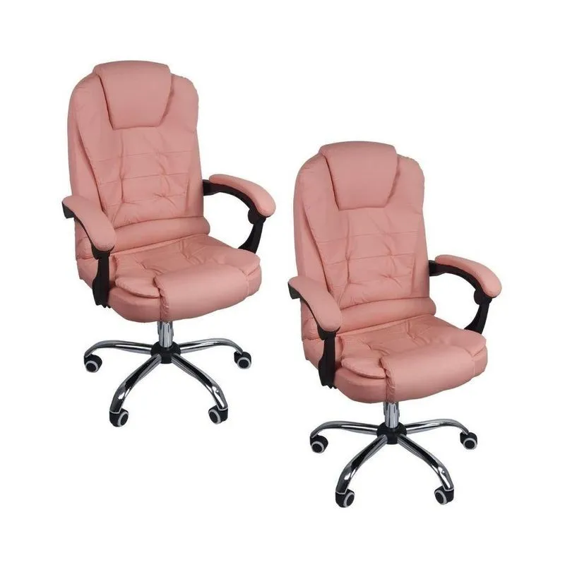Kit 2 Cadeiras De Escritório Presidente Reclinável Rosa