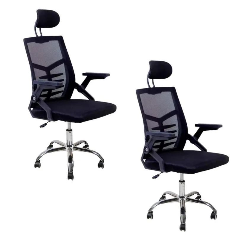 Kit 2 Cadeiras de Escritório Diretor Relax Executiva Tela Mesh Base Giratória com Apoio para Cabeça