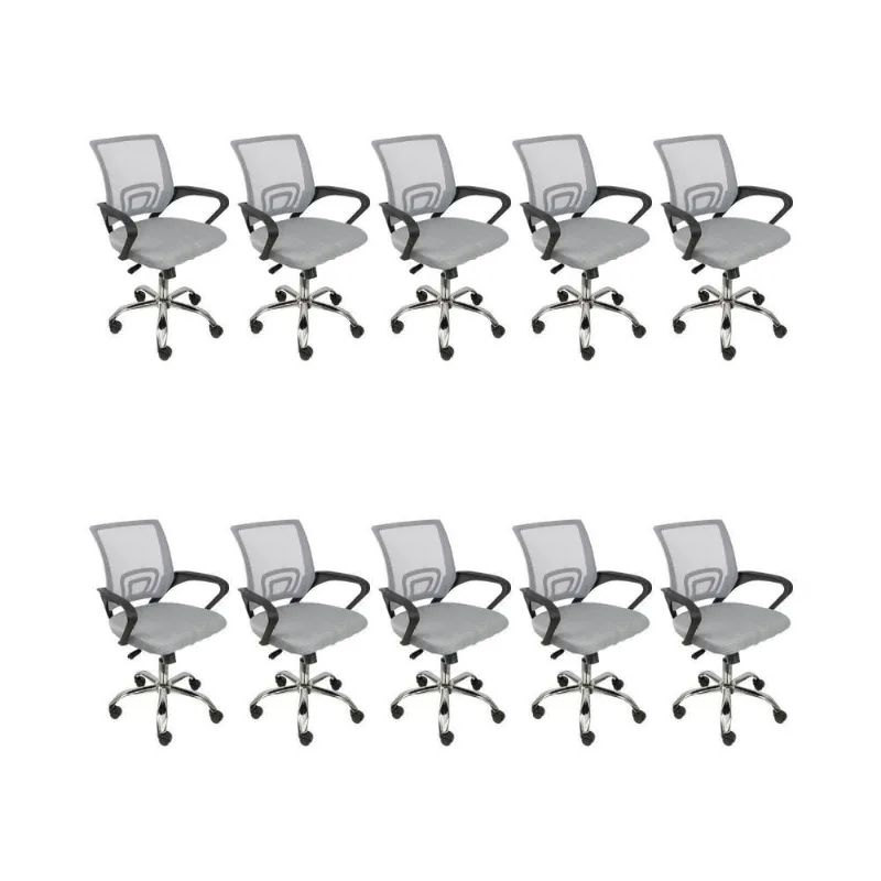 Kit 10 Cadeiras Escritório Oficial Begônia Ergonômico Cinza