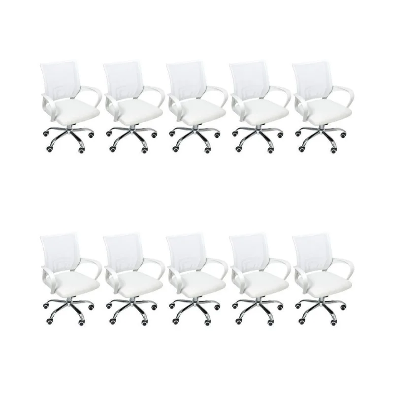Kit 10 Cadeiras Escritório Oficial Begônia Ergonômico Branco
