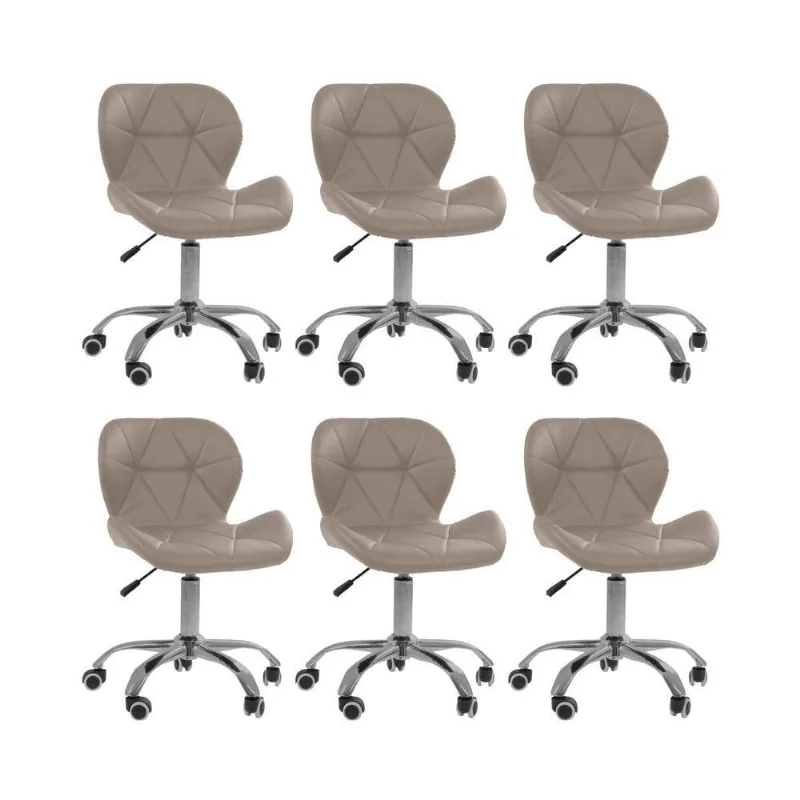 Kit 6 Cadeiras Office Eiffel Slim Oficial Giratória Bege