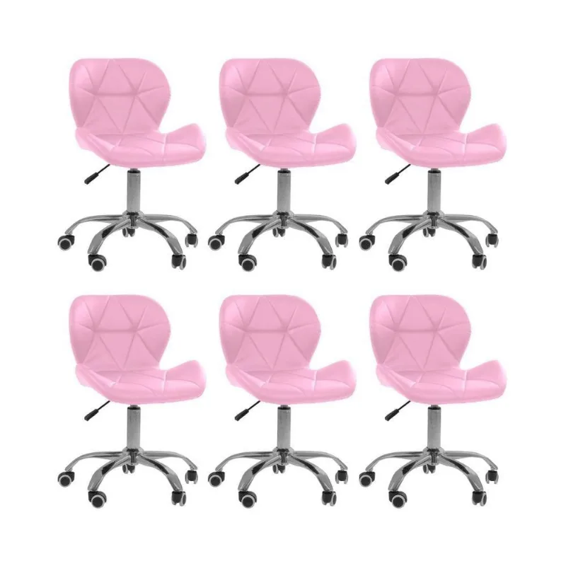 Kit 6 Cadeiras Office Eiffel Slim Ajustável Oficial Rosa