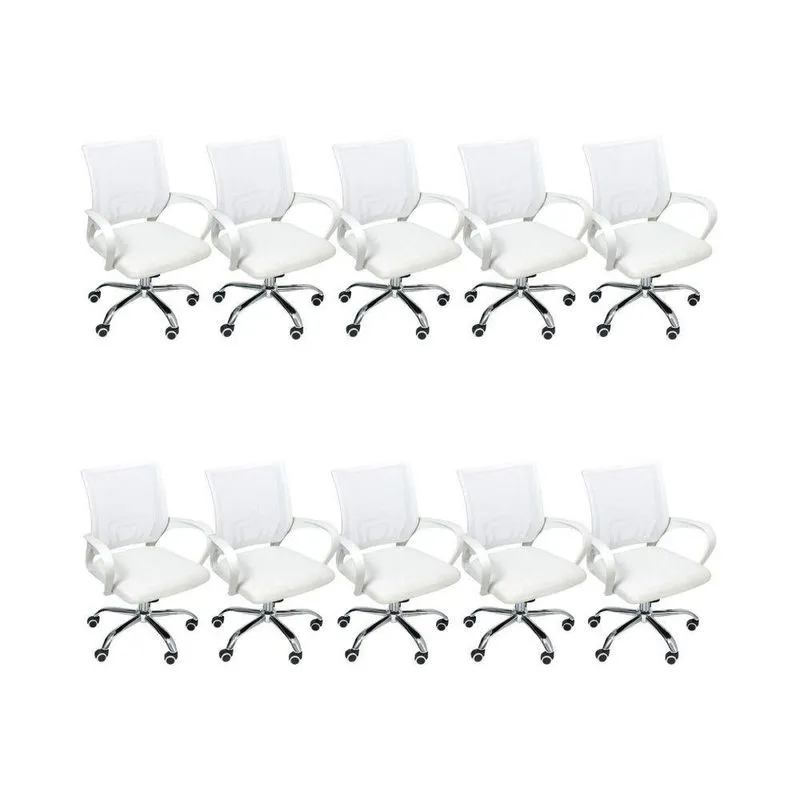 Kit 10 Cadeiras De Escritório Begonia Mesh Ergonômico Branco