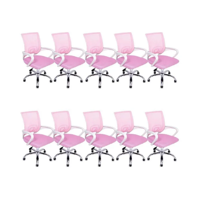 Kit 10 Cadeiras de Escritório Begonia Ergonômica Mesh Base Giratória com Ajuste Rosa Oficial Webshop