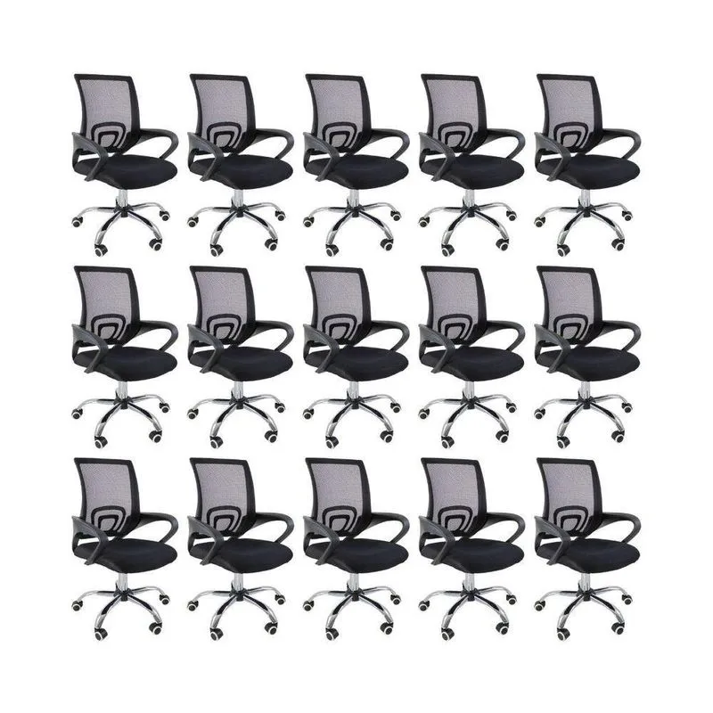 Kit 15 Cadeiras De Escritório Begonia Tela Mesh Ergonômico Preto