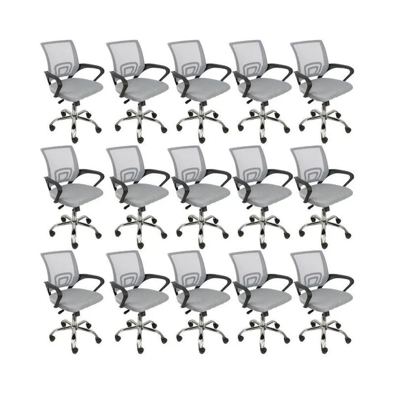 Kit 15 Cadeiras De Escritório Begonia Tela Mesh Ergonômico Cinza
