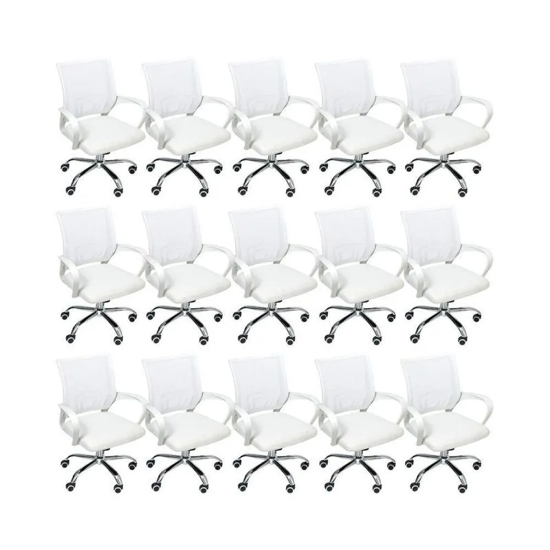 Kit 15 Cadeiras De Escritório Begonia Tela Mesh Ergonômico Branco