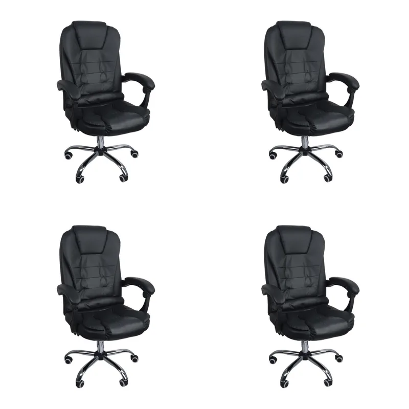 Kit 4 Cadeiras De Escritório Presidente Reclinável Ajustável - Preto