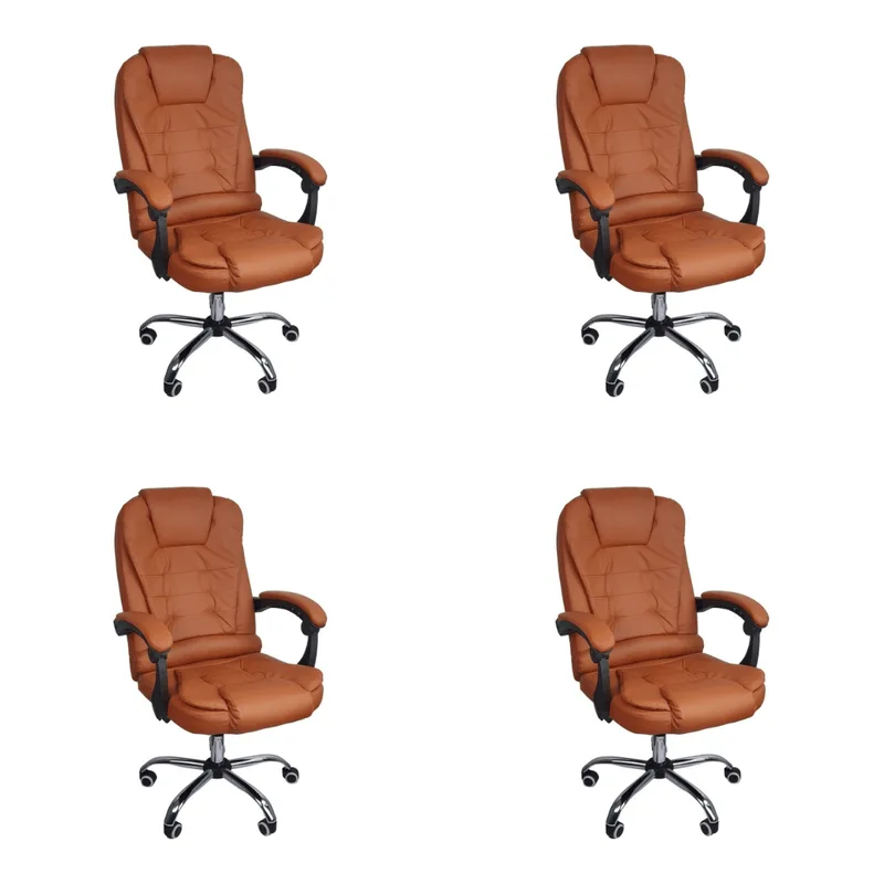 Kit 4 Cadeiras De Escritório Presidente Reclinável Ajustável - Marrom Claro