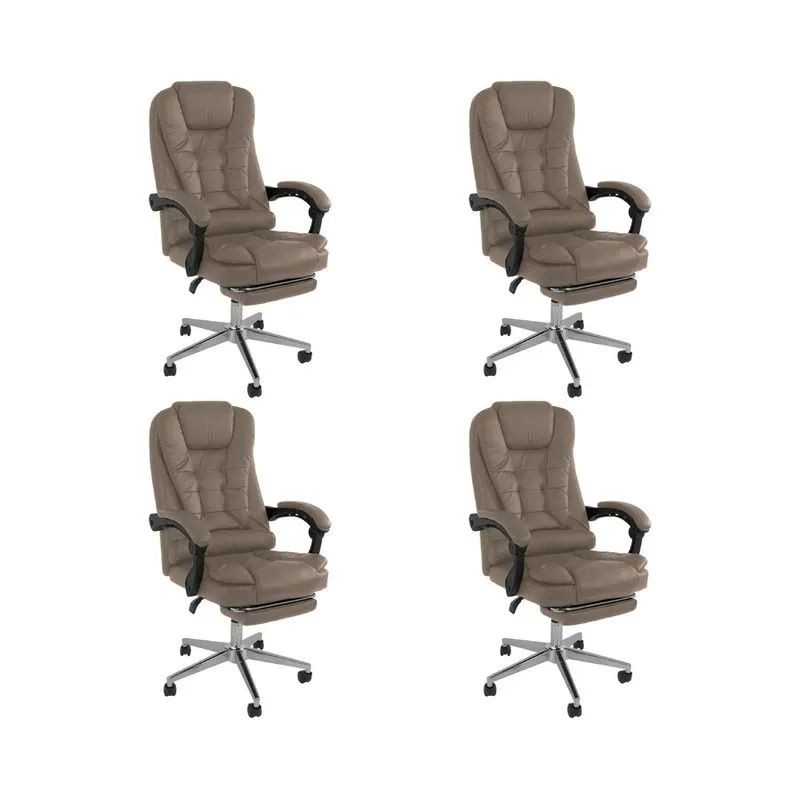 Kit 4 Cadeira Presidente Ergonômica Apoio Para Pés Ajustável - Bege