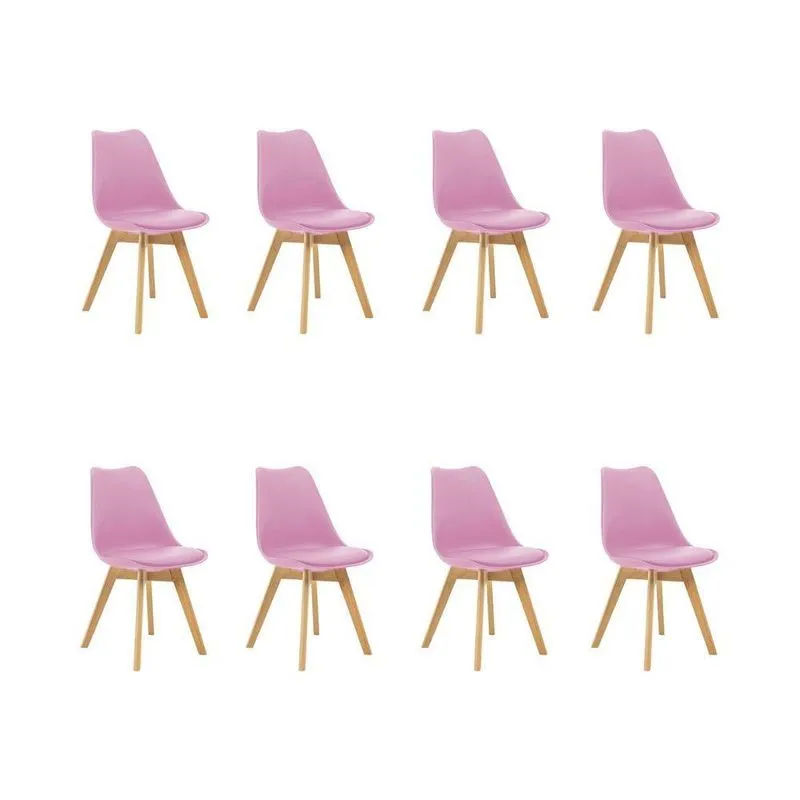 Kit 8 Cadeiras Saarinen Wood Estofada Pés De Madeira Rosa