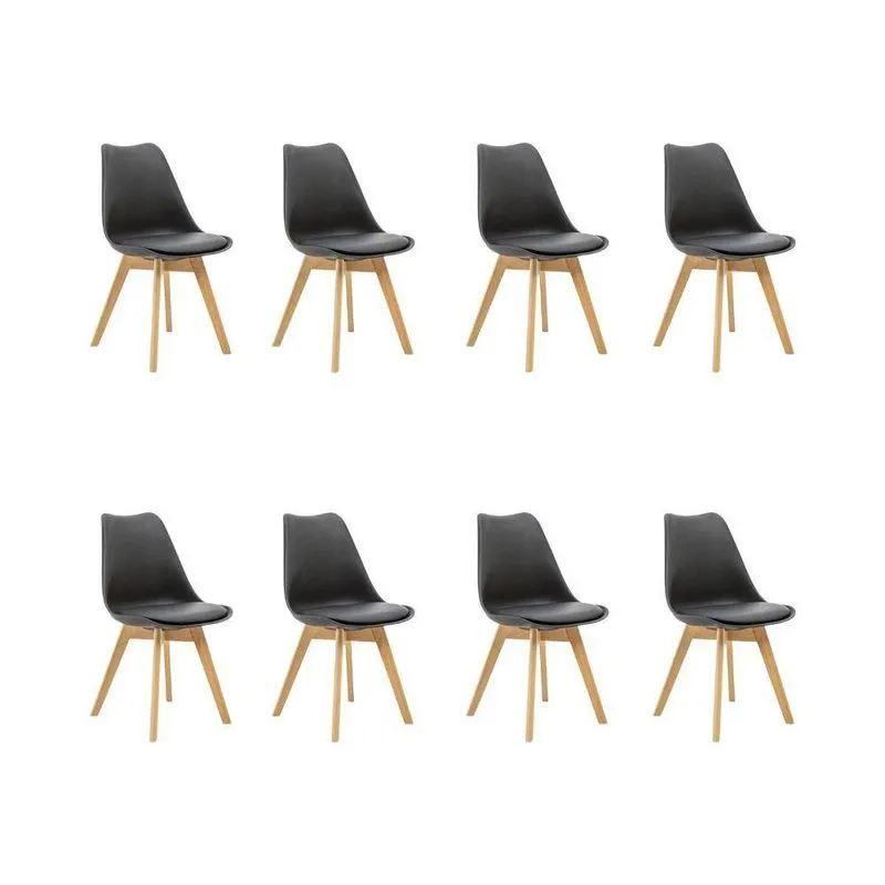 Kit 8 Cadeiras Saarinen Wood Estofada Pés De Madeira Preto