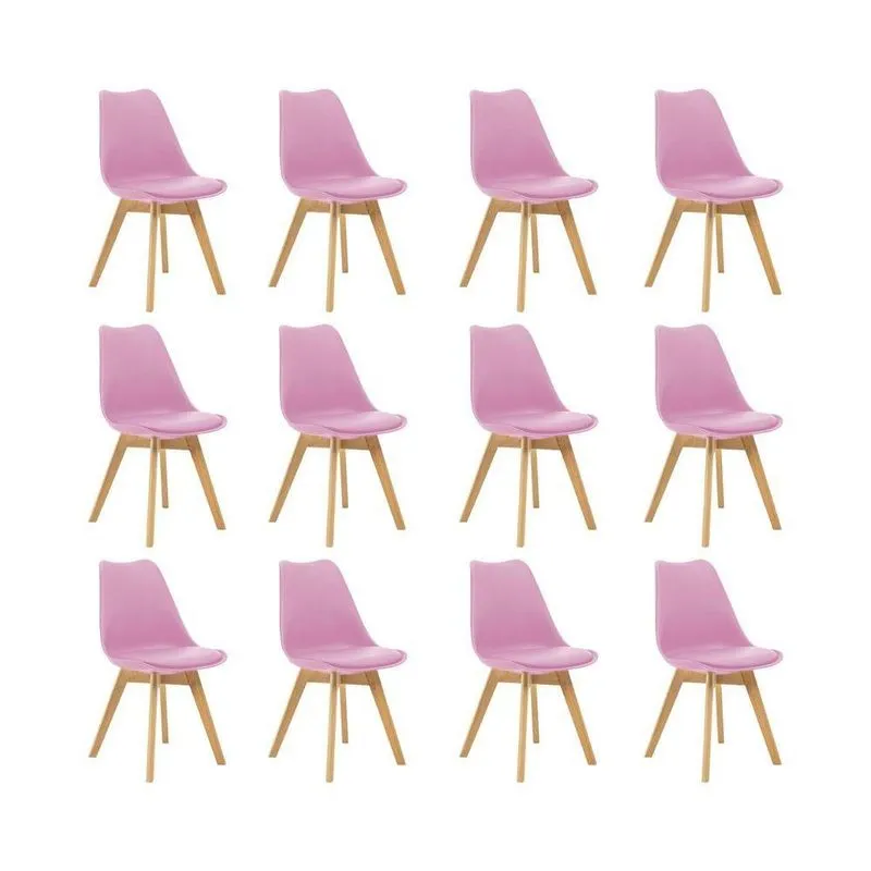 Kit 12 Cadeiras Saarinen Wood Estofada Pés De Madeira Rosa