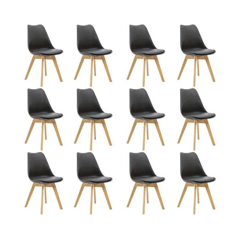 Kit 12 Cadeiras Saarinen Wood Estofada Pés De Madeira Preto