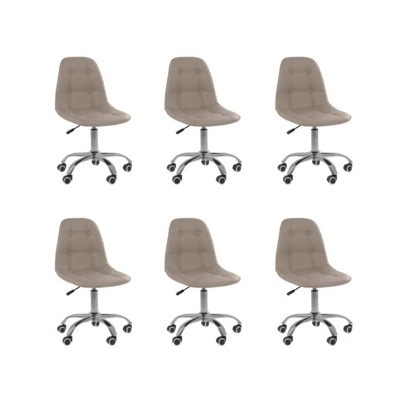 Kit 6 Cadeiras Office Eiffel Botonê Oficial Base Bege
