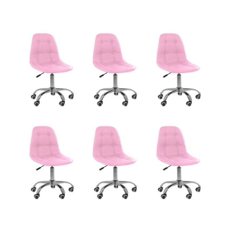 Kit 6 Cadeiras Office Eiffel Botonê Oficial Base Rosa