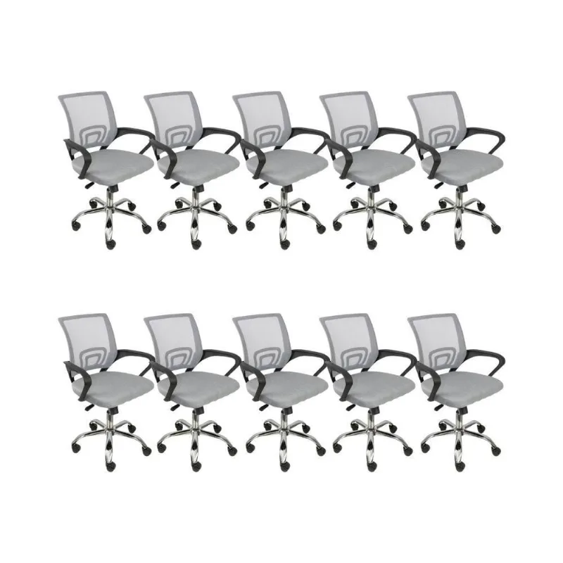 Kit 10 Cadeiras De Escritório Begonia Mesh Ergonômico Cinza