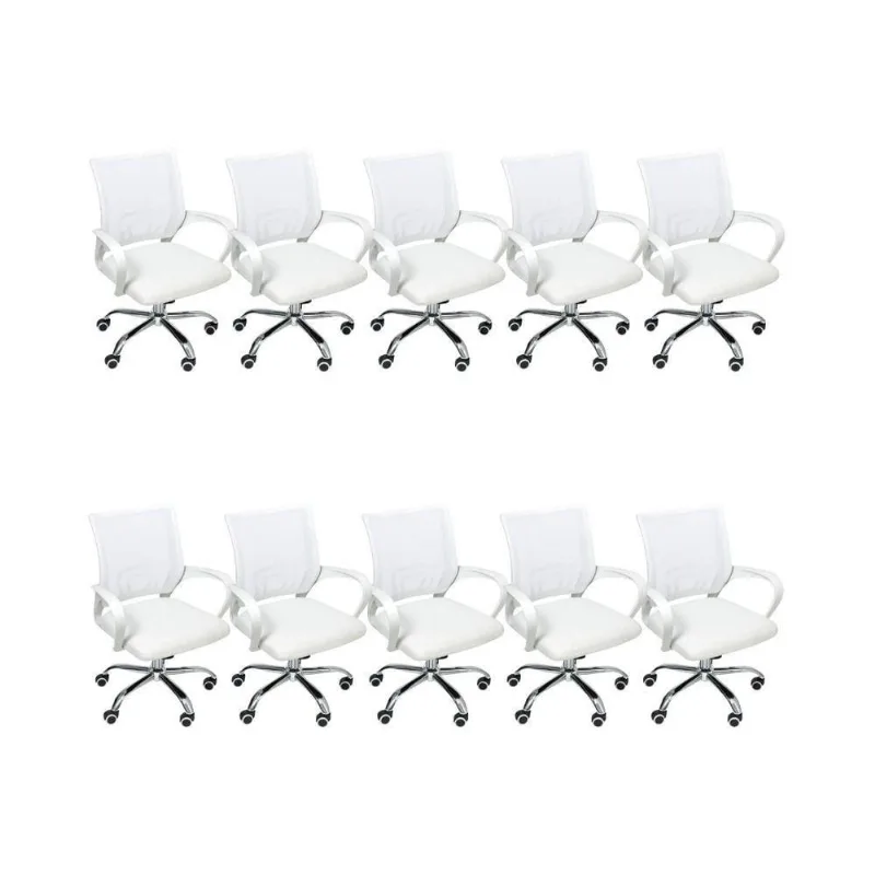 Kit 10 Cadeiras De Escritório Begonia Mesh Ergonômico Branco