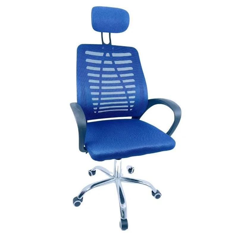 Cadeira Escritório Diretor Tela Mesh Com Encosto De Cabeça Azul E Preto