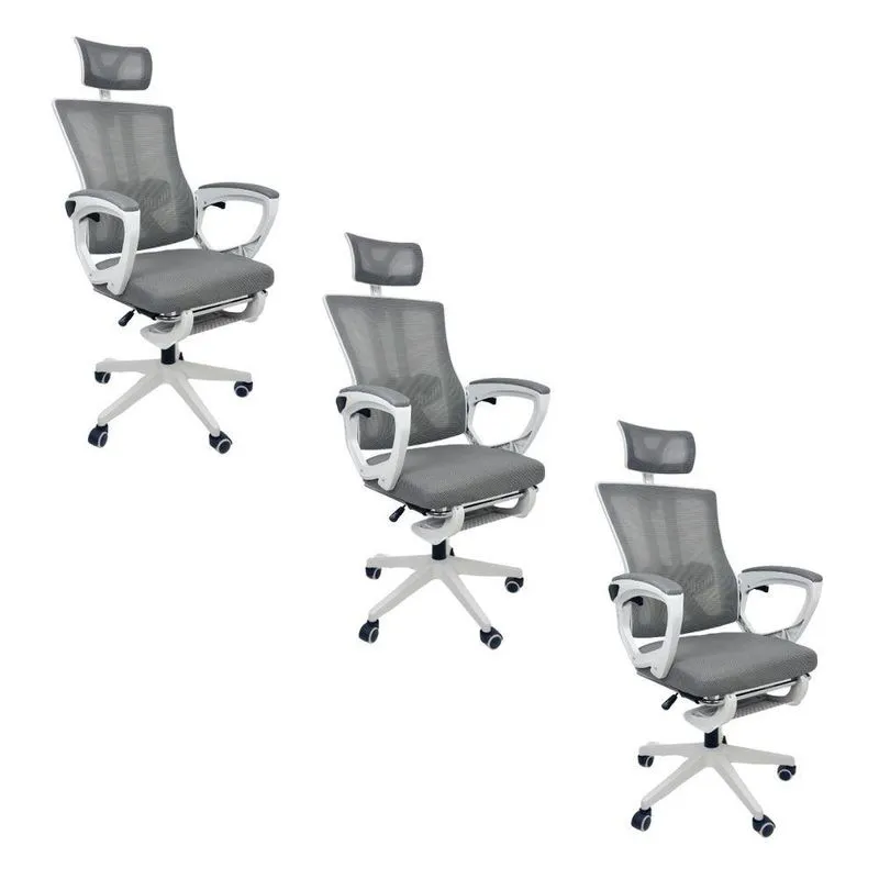 Kit 3 Cadeiras de Escritório Presidente Executiva Oficial Paris Cinza