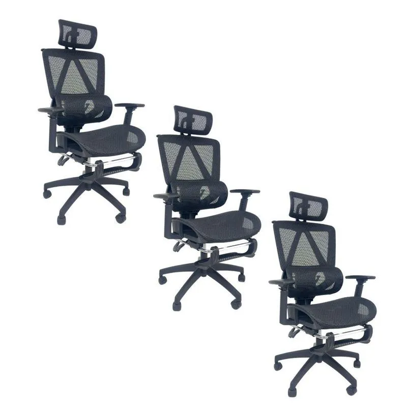 Kit 3 Cadeiras de Escritório Presidente Executiva Oficial Titan Preto
