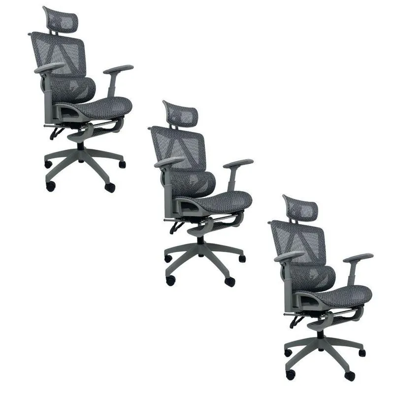 Kit 3 Cadeiras de Escritório Presidente Executiva Oficial Titan Cinza