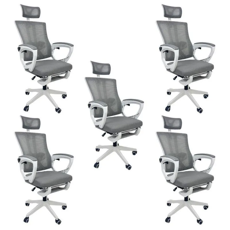 Kit 5 Cadeiras de Escritório Presidente Executiva Oficial Paris Cinza 5