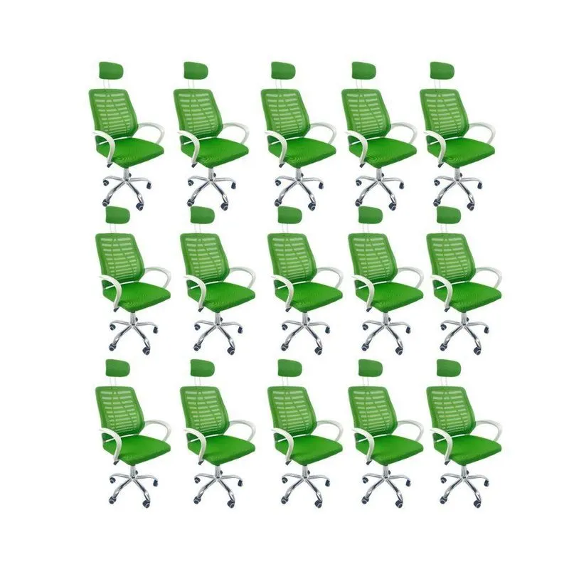 Kit 15 Cadeiras Escritório Diretor Oficial Tela Mesh Apoio Nuca Verde Branco