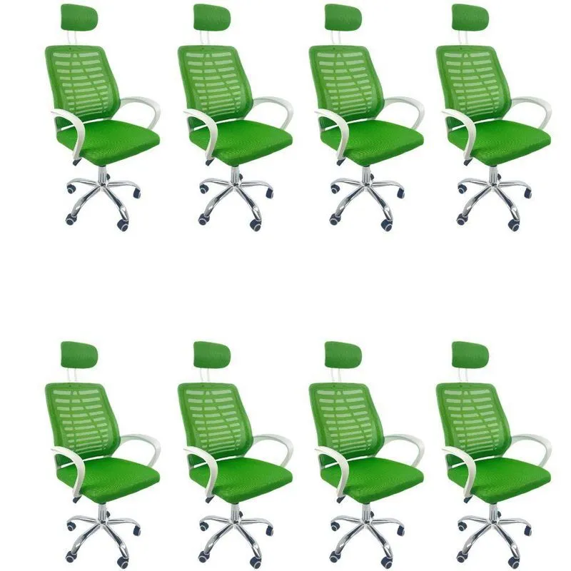 Kit 8 Cadeiras Escritório Diretor Oficial Tela Mesh Apoio Nuca Verde Branco