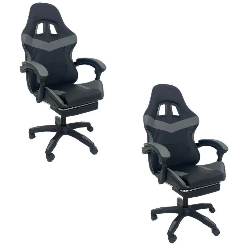 Kit 2 Cadeiras Gamer Stillus Ergonômica Com Apoio Para Os Pés Cinza
