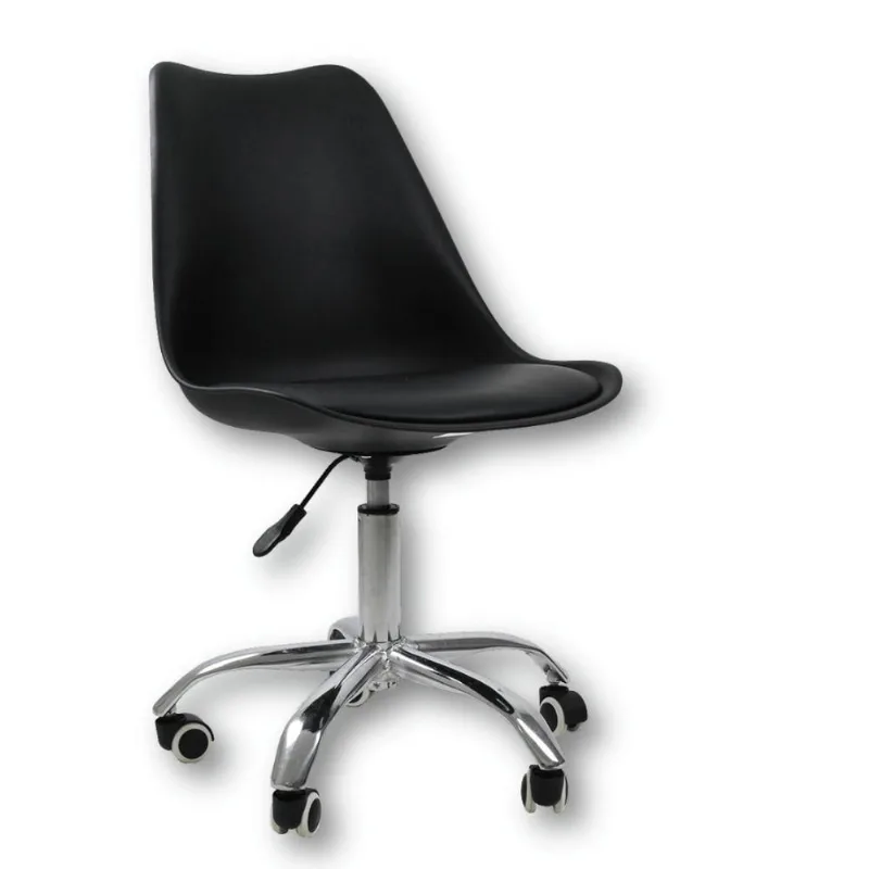 Cadeira Office Base Cromada Com Rodízio Giratória Saarinen Preto 1