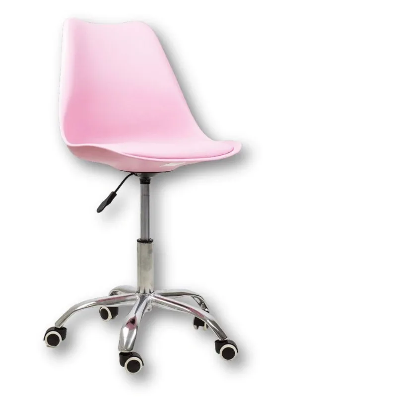 Cadeira Office Base Cromada Com Rodízio Giratória Saarinen Rosa 1