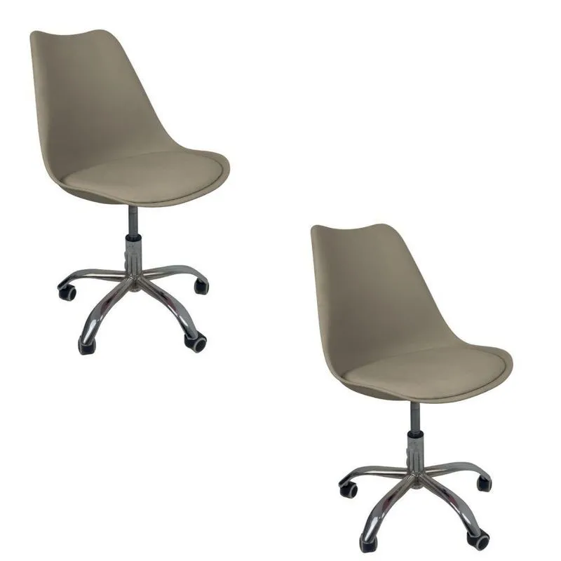Kit 2 Cadeiras Office Base Cromada Com Rodizio Giratória Saarinen Bege