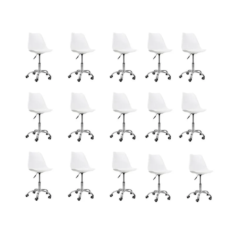 Kit 15 Cadeiras Office Base Cromada Com Rodízio Giratória Saarinen Branco