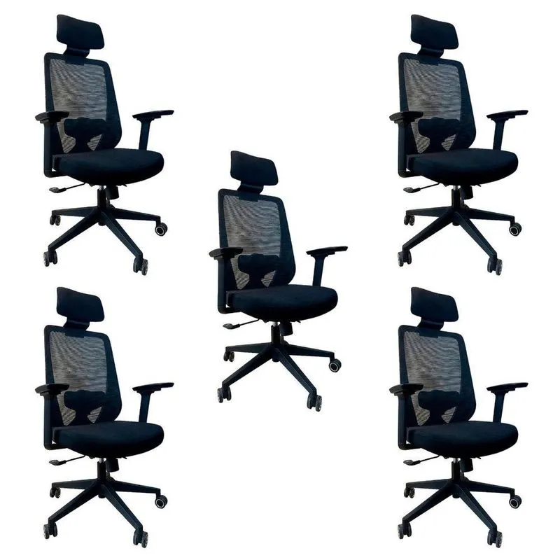 Kit 5 Cadeiras De Escritório Comfort Max Ergonômica Com Revestimento Em Couro Sintético Ajustável