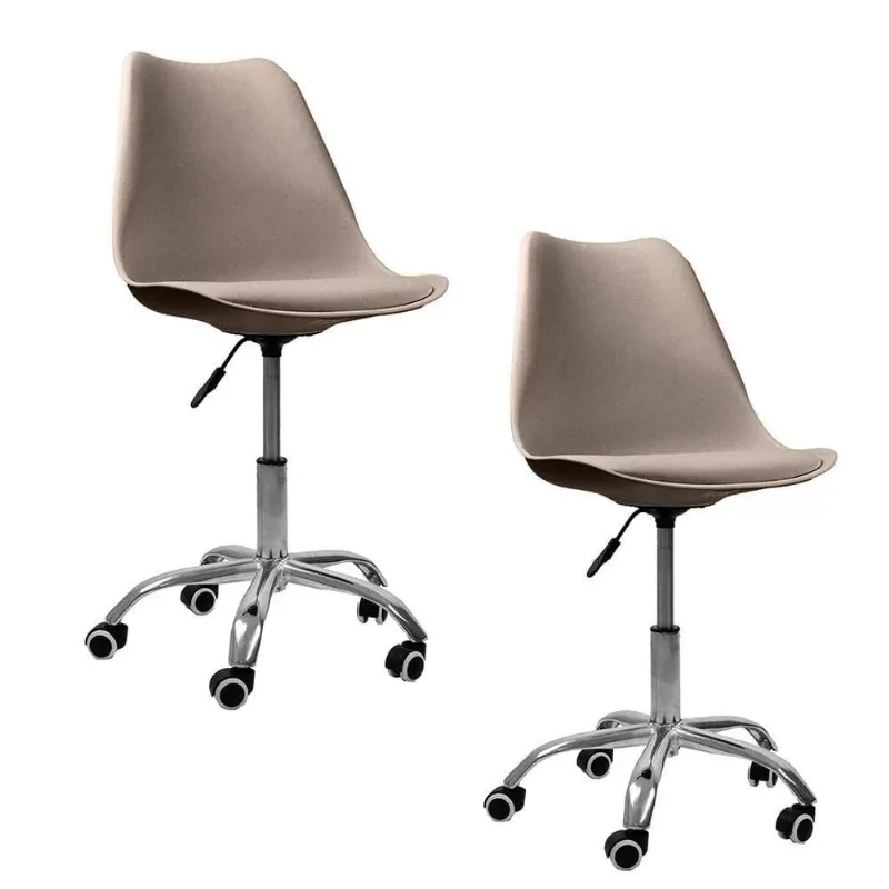 Kit 2 Cadeiras Saarinen Office Oficial Cromada Giratória Bege