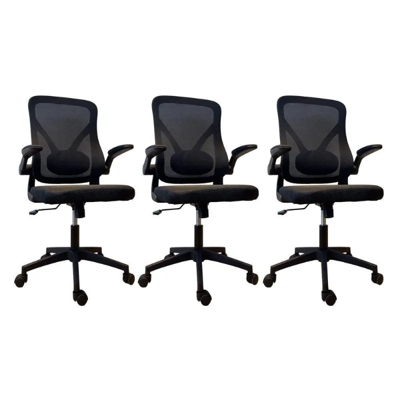 Kit 3 Cadeiras de Escritório Diretor Ultra Executiva Mesh Base Giratória com Ajuste de Altura Preta