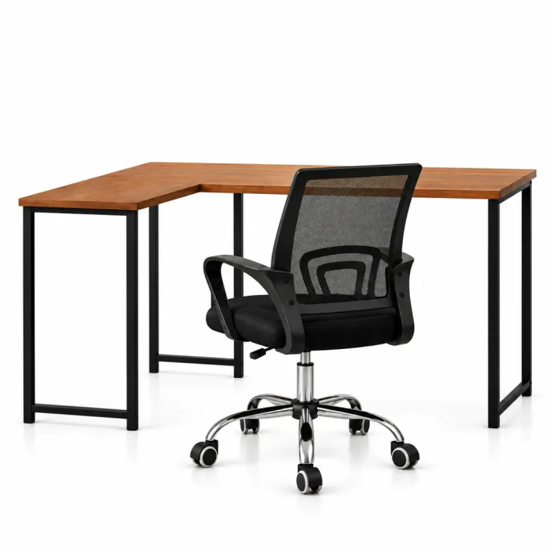 Conjunto de Escritório Mesa Pérola e Cadeira Begônia Mesh Preto