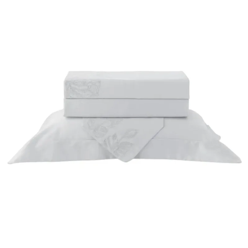 Jogo de Cama Casal Chantelle 300 Fios Bordados 4 Peças 100% Algodão - Kacyumara BRANCO - Kacyumara