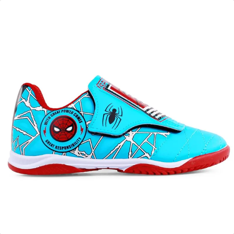Chuteira Futsal Dray Marvel Original Sem Cadarço Infantil 29 / Azul Claro / Vermelho