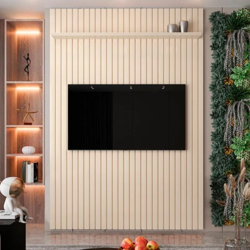 Painel Ripado Para Tv Até 60 Polegadas Intense 135cm Cor:off White Off White