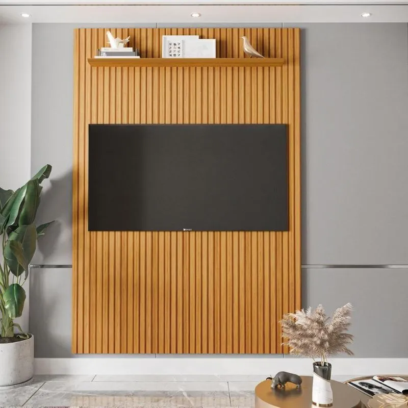 Painel Ripado 3d Para Tv Até 60 Polegadas Print 135cm Cor:cedro Cedro
