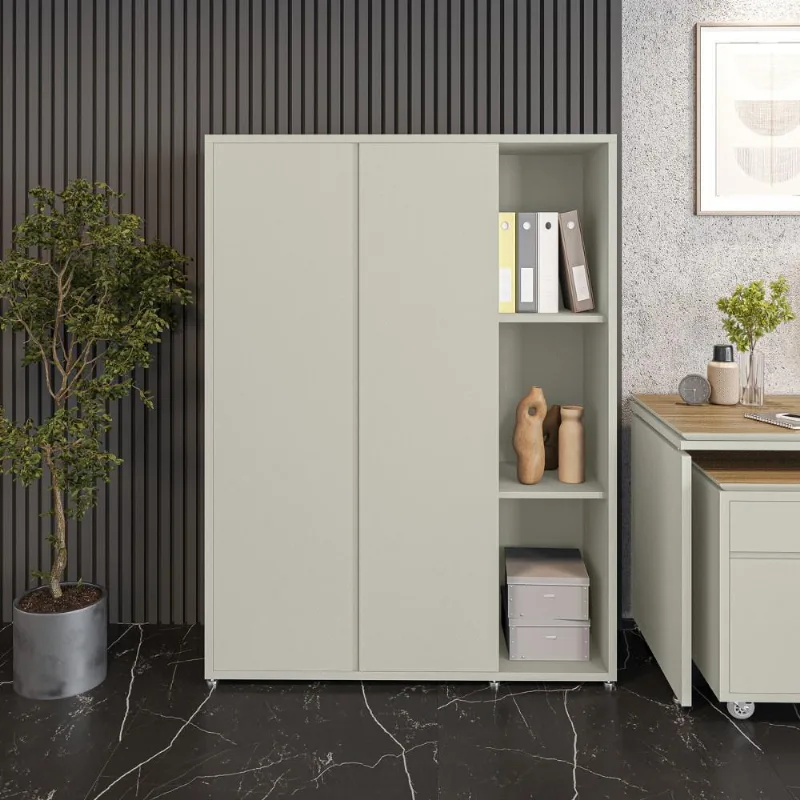 Livreiro Multiuso Alto 2 Portas 4 Prateleiras Com Nicho Oslo Cor:fendi