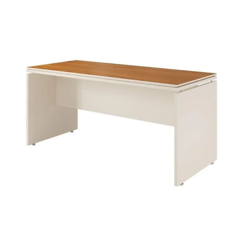 Mesa De Escritório 160cm Com Tampo Duplo Oslo Off White E Cedro