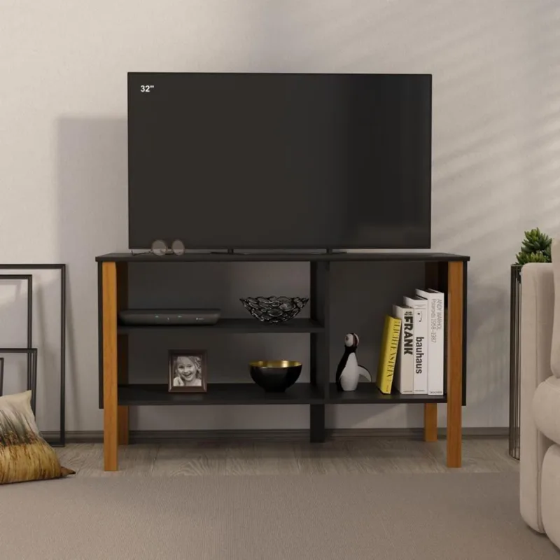Rack Para TV Até 40 Polegadas 3 Prateleiras Fit 90cm Vianossa Preto E Cedro