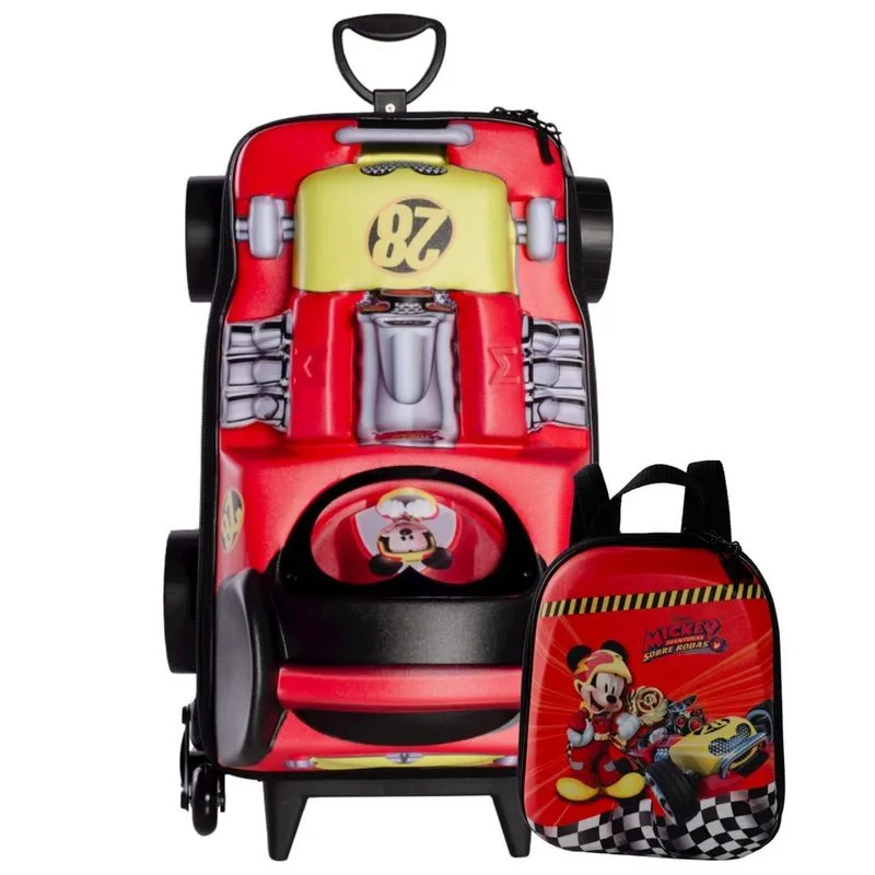 Kit Mochila De Rodas Mickey Mouse 3D Lancheira Escolar